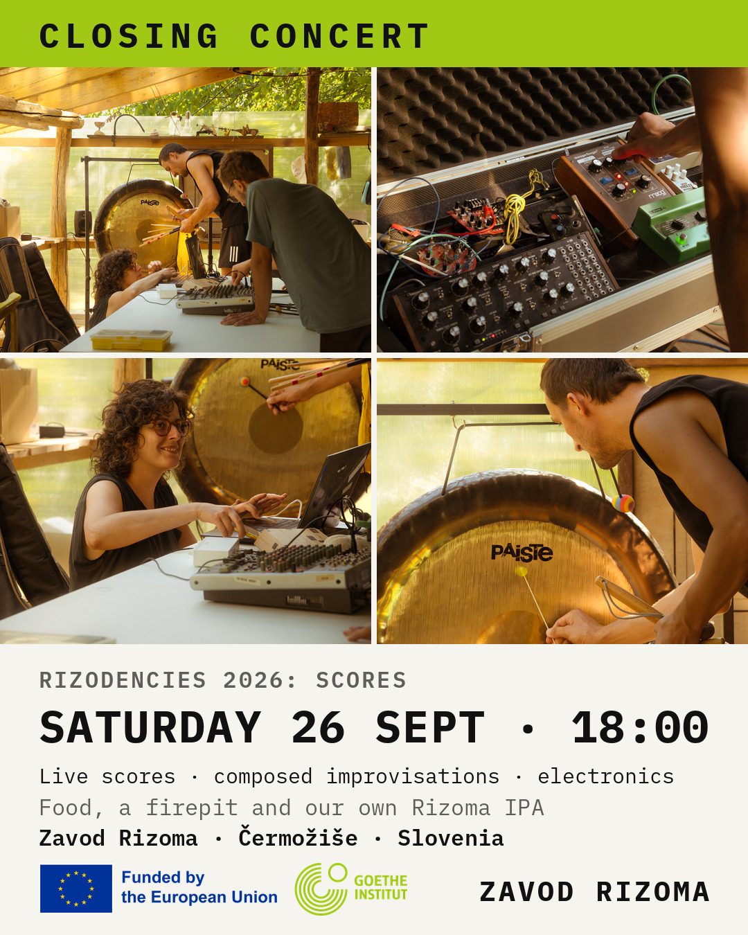 Closing concert poster — Rizodencies 2026: Scores, Saturday 26 September, 18:00